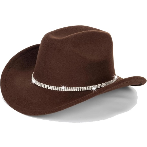 Accessories - Brown Classic Felt Cowboy hat with Rhinestone Belt Detail | NEW